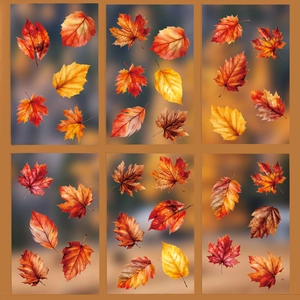 Fall window stickers with maple leaves and pumpkin designs for Thanksgiving home decoration
