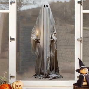 Large Halloween ghost window sticker with glowing candle for living room door decoration