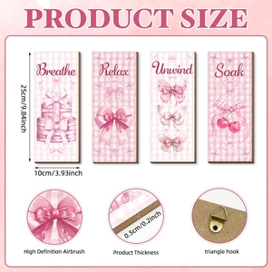 Pink bohemian wooden wall decor set of 4 with relax quotes for bedroom and nursery