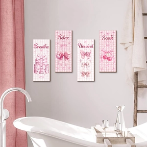 Bohemian pink ribbon wall decor set with relax quotes for bedroom and bathroom