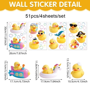 51pcs yellow duck wall stickers for bathroom kids room with bubbles and submarine design
