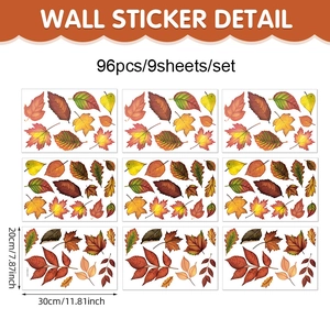 Set of 9 sheets with 96 autumn maple leaves PVC window decals for Thanksgiving decor