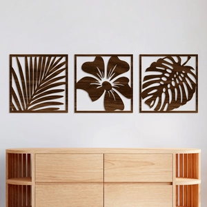 Modern Minimalist Wooden Hollow Wall Art Tropical Palm Monstera Leaf Hibiscus Flower Pattern For Bedroom Living Room Decor