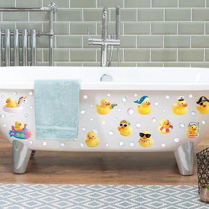 Waterproof yellow duck wall stickers and colorful bubbles set for bathroom bathtub decor