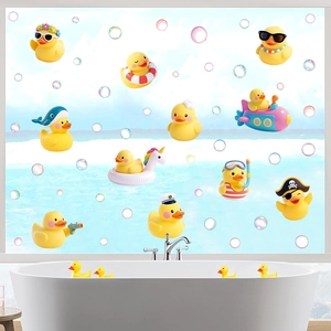 Cartoon Yellow Duck Bathroom Wall Stickers Waterproof PVC Bathtub Decoration Decals For Kids Room Home Playful Wall Art