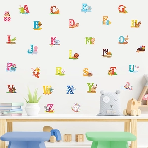Alphabet wall stickers with cute animals for kids' room classroom wall decoration