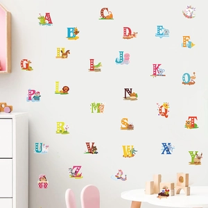 Alphabet wall stickers with colorful animals and polka dots for classroom and kids room decor