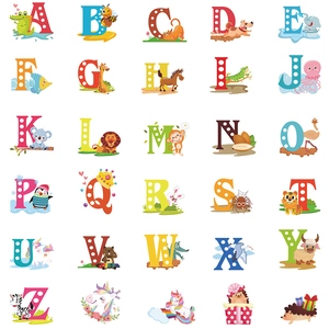 Alphabet wall decals with colorful cartoon animals for nursery and classroom wall decor