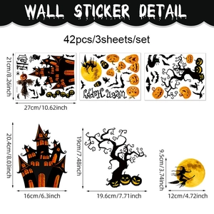 Kit stickers Halloween avec citrouille château et sorcière en noir et orange vibrant