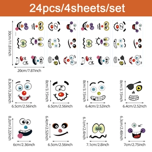 Detail view of 24pcs Halloween pumpkin face stickers set showing various size specifications