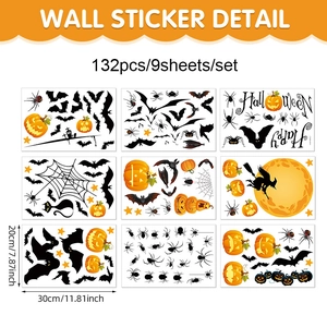 Stickers Halloween statiques lot de 132 motifs citrouille chauve-souris et sorcière