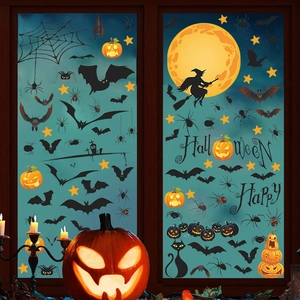 Stickers Halloween électrostatiques avec chats noirs, chauves-souris et citrouilles