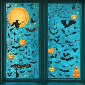 9 Feuilles Halloween Autocollants de Fenêtre Citrouille Chauve-Souris Sorcière Fantôme Adhérence Statique Pour Vitres Halloween Fête Décoration