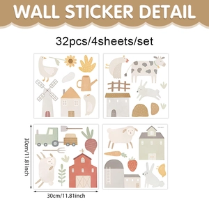 Bohemian farm animal wall stickers set of 32 pieces for kids bedroom decor