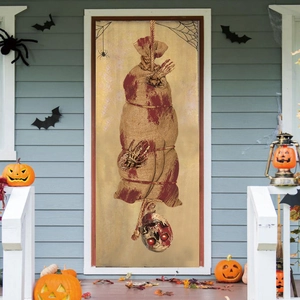 Halloween Horror Door Sticker Bloody Skeleton Hanging Corpse Wall Decal Scary Ghost Party Decoration For Haunted House Home