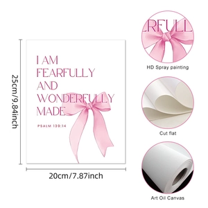 Pink bow canvas art print with I Am Fearfully and Wonderfully Made quote, 25x20cm