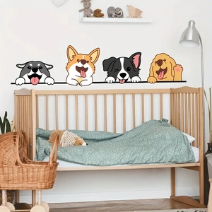 Cartoon dog wall stickers featuring Husky and Corgi breeds for kids nursery room decor