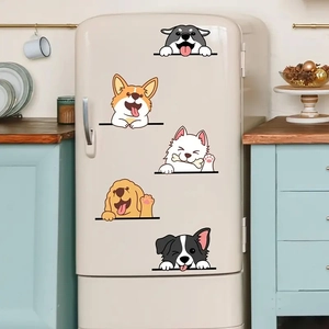 Set of 5 cartoon dog PVC wall stickers featuring husky and corgi for home decoration