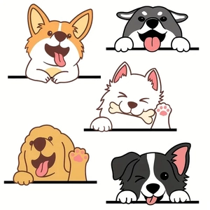 Cute cartoon puppy wall stickers featuring Corgi, Husky, and Golden Retriever designs