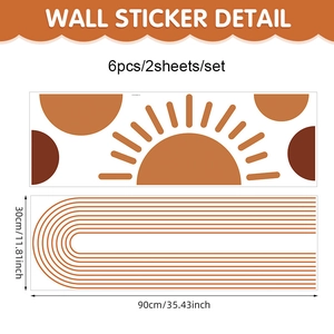Bohemian geometric wall decals featuring boho sun and abstract lines in earthy tones