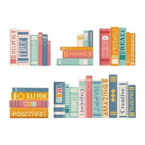 Classroom window static stickers with colorful book stacks and positive English words