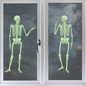 Halloween Luminous Skeleton Window Stickers PVC Glow In The Dark Skull Wall Decals Scary Home Party Decorations For Smooth Surfaces