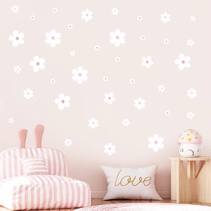 Boho daisy flower wall stickers in white and pink for home interior decoration
