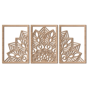 Lot de 3 décorations murales mandala en bois avec motifs floraux découpés au laser