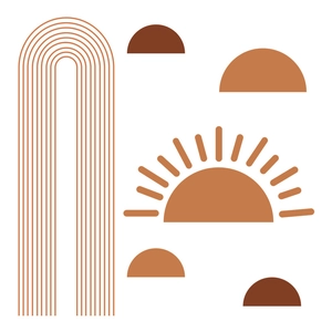 Boho geometric wall stickers with modern sun lines and arches for living room decor