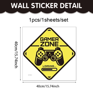 Close-up of Gamer Zone wall sticker featuring gamepad and loading bar, 40x40cm size
