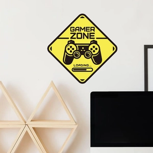 Diamond yellow Gamer Zone wall sticker with game controller icon for gaming room decor