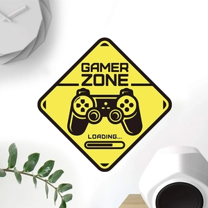 Gamer Zone Loading Controller Wall Sticker PVC Self-Adhesive Waterproof Decal For Game Room Bedroom Decor Yellow Diamond Warning Sign