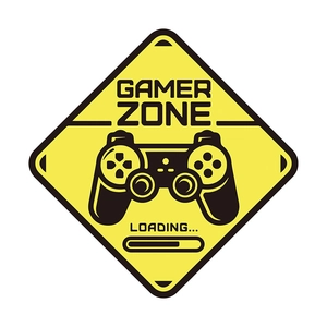 Gamer Zone wall sticker with yellow diamond sign, game controller icon and loading bar