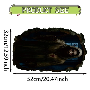Detail showing 3D horror slasher wall sticker dimensions measuring 52cm by 32cm