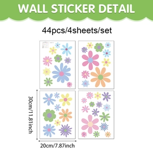 Detail view of 44pcs floral wall sticker set with 30x20cm dimensions and macaron colors