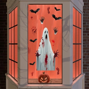 Halloween raamstickers met witte geest bloederige handafdrukken en vleermuizen decoratie
