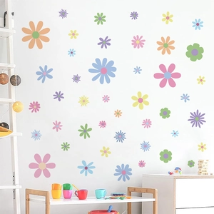 Summer fresh floral wall stickers for living room with colorful PVC flower wall decals