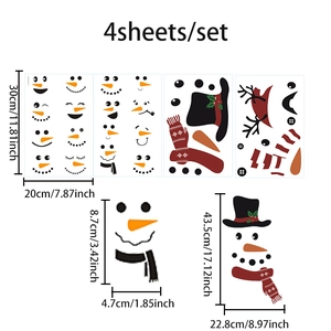 Lot de 4 autocollants bonhomme de neige Noël DIY avec dimensions et éléments en PVC