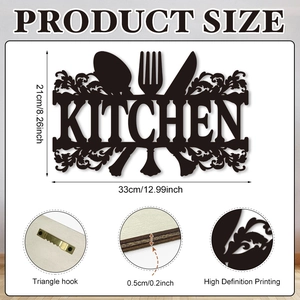 Modern black cutout kitchen wall decor featuring cutlery silhouettes and floral patterns
