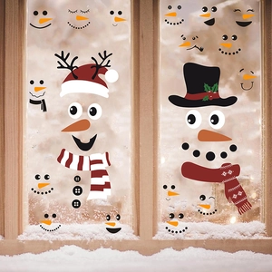 Stickers de fenêtre de bonhomme de neige de Noël en PVC avec chapeaux et écharpes de fête