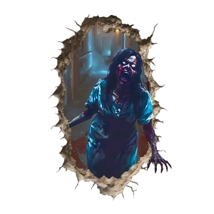 3D Halloween wall sticker featuring a realistic scary zombie breaking through the wall