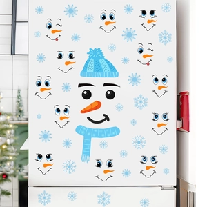 DIY Christmas snowman wall stickers with blue scarf and various facial expression decals