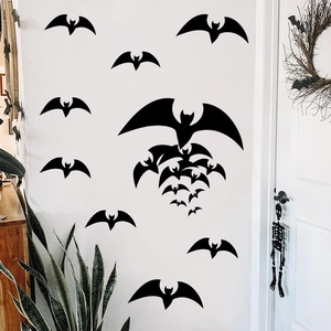Black Halloween bat wall stickers in various sizes for spooky party room decoration