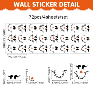 Tableau des tailles pour 72 autocollants de citrouille d'Halloween sur feuilles 30x20cm