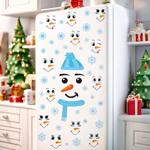 DIY Christmas snowman wall stickers and snowflakes for refrigerator decoration