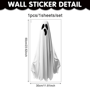 Detailed view of scary Halloween ghost wall decal with dimensions 60cm by 30cm