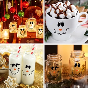 Autocollants mignons bonhomme de neige pour décoration de bouteilles Halloween et Noël