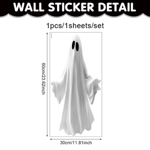 Detail showing 3D white ghost wall sticker dimensions 60cm by 30cm for Halloween decor