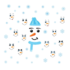 DIY Christmas snowman facial stickers with blue hat and snowflake wall decorations