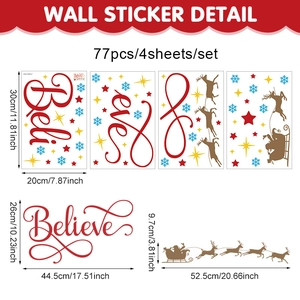 Detail of PVC Christmas wall sticker set with Santa reindeer silhouettes and 77 snowflakes